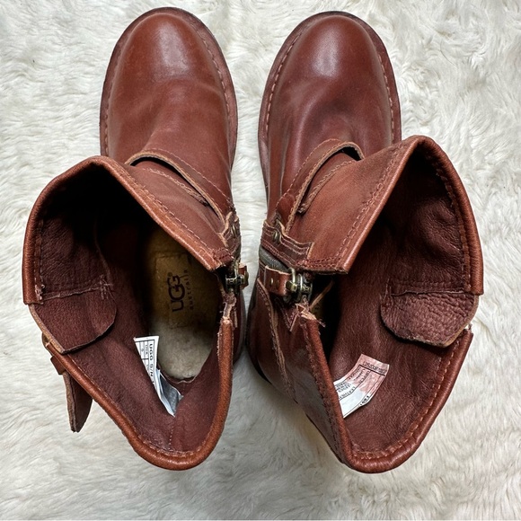 UGG Fabrizia Short Moto Boots Brown Size 5 - Picture 5 of 16